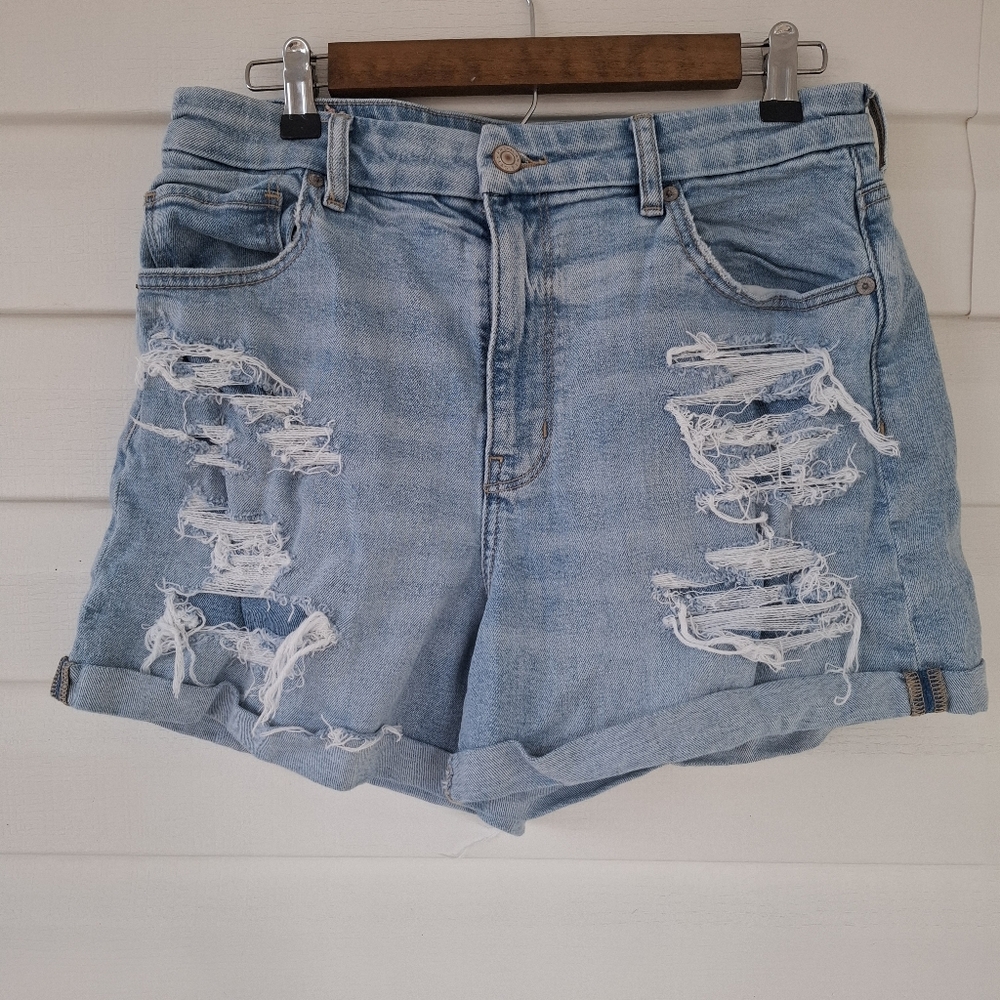 American Eagle Mom Shorts Floral Embroidered Distressed Size 14